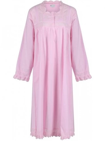 Nightgowns & Sleepshirts Henrietta 100% Cotton Victorian Nightgown with Pockets 7 Sizes - Pink - CY18OEZ8W9D $37.34