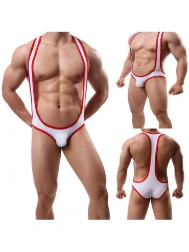 G-Strings & Thongs Men's Ice Silk One-Piece Jockstrap Leotard Underwear Body Shaping Bodysuit Corset - White - CL19088L89W $2...