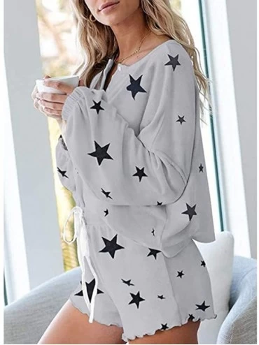 Womens Tie-Dye Printed Shorts Long Sleeve Tops 2 Piece Pajamas Set ...