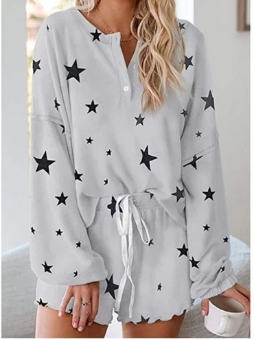 Sets Womens Tie-Dye Printed Shorts Long Sleeve Tops 2 Piece Pajamas Set Sleepwear Nightwear Loungewear - Gray - CC1902S4IAR $...
