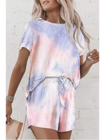 Sets Women Tie Dye Printed Casual Homewear 2 Piece Summer Short Sleeve T-Shirts Shorts Pajamas Set - Purple - CT1908OM8TC $15.75
