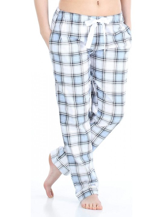 Women's Cotton Flannel Pajama PJ Pants with Pockets - Light Blue Plaid ...