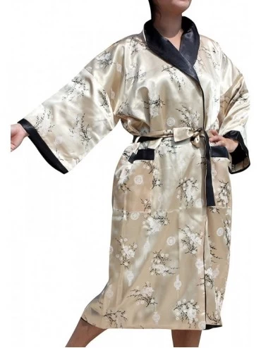 Robes Reversible Thick Thai Silk Unisex Gown with Dragon Embroidery - Buff Brown - CS188TLOEQT $47.62