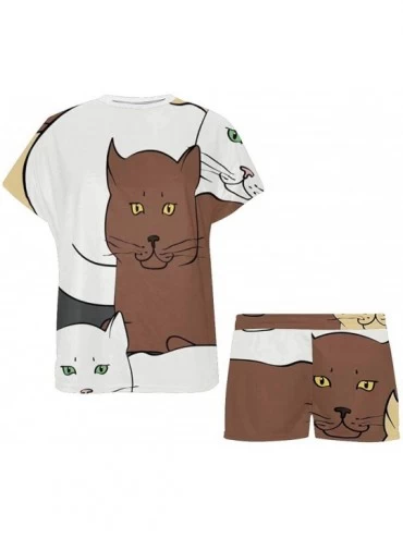 Nightgowns & Sleepshirts British Cats Women Sleepwear Lounge Short Sleeve Pajama Set Night Shirt - Multi 1 - CA19CDHEACM $74.52