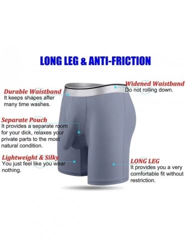 Boxer Briefs Men's Underwear Silky Smooth Boxer Briefs Long Leg Quick Dry Boxer Briefs with Separate Pouch - Grey - C318SOHMA...