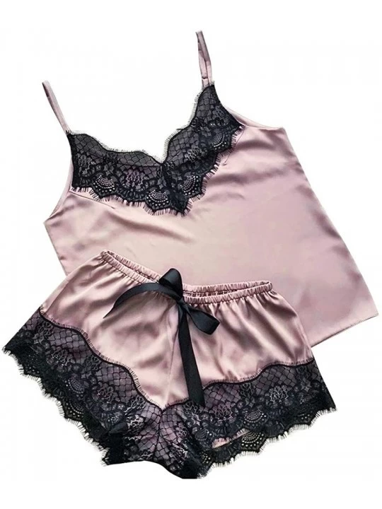 Panties Satin Silk Pajamas Bow Nightdress Lingerie Women Underwear Sleepwear Satin - Pink - CT19529LYLZ $8.51