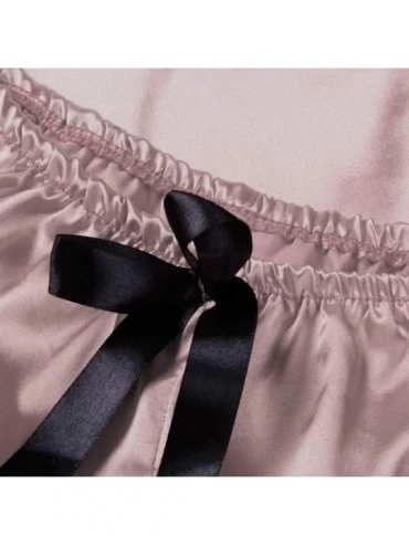 Panties Satin Silk Pajamas Bow Nightdress Lingerie Women Underwear Sleepwear Satin - Pink - CT19529LYLZ $8.51