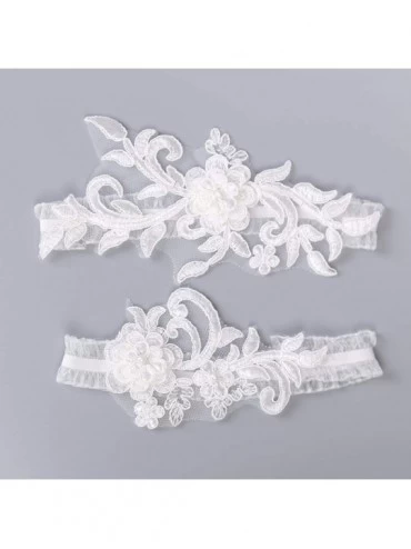 Garters & Garter Belts Wedding Garters for Bride Lace Garter Belt Bridal Garter Set with Rhinestones - E - C718D6XIRW2 $13.04