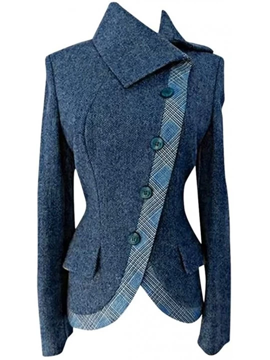 Thermal Underwear Women's Coat Thick Warm Side Buttoned Vintage Office Thermal Outwear Overcoat - Blue - CM192UAD69I $37.54