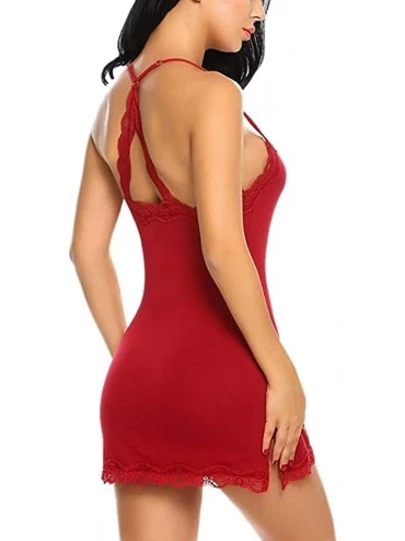 Tops Women Sexy Lace Lingerie Nightwear Loose Robe Floral Camisole Sleepwear - X-red - C218S4LWC68 $13.18