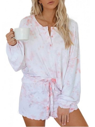 Sets Womens Tie Dye Print Long Sleeve Loungewear Nightwear Sof 2 Piece Short Pajamas Set - Pink - CC198725W7Z $62.01