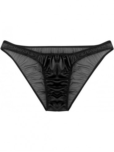 Briefs Men's Satin Bulge Pouch Bikini Briefs Sheer Mesh Sissy Crossdress Panties Underwear - Black - CP18LH7TKSU $28.46