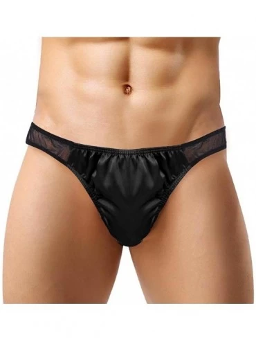 Briefs Men's Satin Bulge Pouch Bikini Briefs Sheer Mesh Sissy Crossdress Panties Underwear - Black - CP18LH7TKSU $17.65