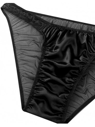 Briefs Men's Satin Bulge Pouch Bikini Briefs Sheer Mesh Sissy Crossdress Panties Underwear - Black - CP18LH7TKSU $17.65