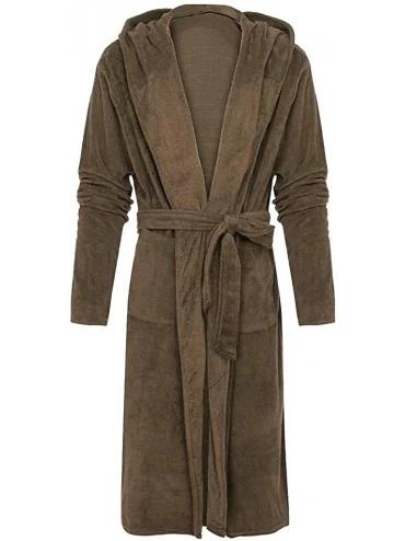 Robes Men's Autumn and Winter Bathrobes Large Size Long-Sleeved Robe Fashion Solid Color Pajamas Straps Simple Nightgown - Kh...