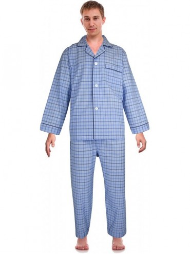 Sleep Sets Classical Sleepwear Men's Broadcloth Woven Pajama Set - Light Blue- (0154) - CQ12949ER6H $56.18