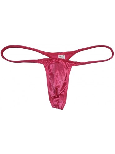 G-Strings & Thongs Men Contoured Pouch Swim Bikini G-Strings Lingerie Underwear Shiny Satin Mini T-Back Jockstrap - Pink - C7...
