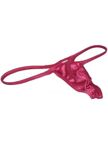 G-Strings & Thongs Men Contoured Pouch Swim Bikini G-Strings Lingerie Underwear Shiny Satin Mini T-Back Jockstrap - Pink - C7...