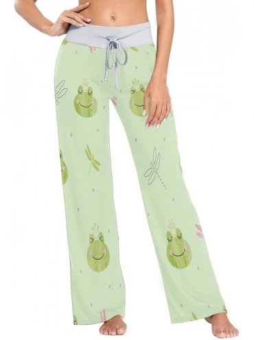 Bottoms Cute Frog Dragonfly Green Women's Pajama Lounge Pants Casual Stretch Pants Wide Leg - C019D45265D $20.07