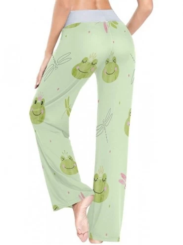 Bottoms Cute Frog Dragonfly Green Women's Pajama Lounge Pants Casual Stretch Pants Wide Leg - C019D45265D $20.07