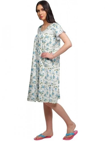 Nightgowns & Sleepshirts Nightwear for Women Printed Cotton Nightdress Knee Length Sleepwear - Turquoise Blue - CL18Z929CA5 $...