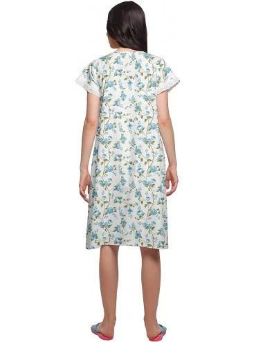 Nightgowns & Sleepshirts Nightwear for Women Printed Cotton Nightdress Knee Length Sleepwear - Turquoise Blue - CL18Z929CA5 $...