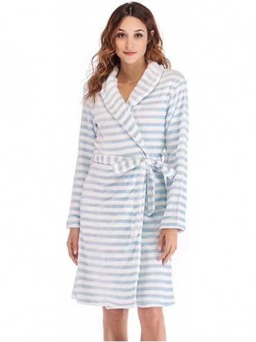 Robes Plush Fleece Robe for Women Lightweight Soft Bathrobe Long Flannel Nightgown - Light Blue - CU18U59QI0I $43.48
