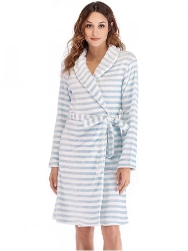 Robes Plush Fleece Robe for Women Lightweight Soft Bathrobe Long Flannel Nightgown - Light Blue - CU18U59QI0I $38.05