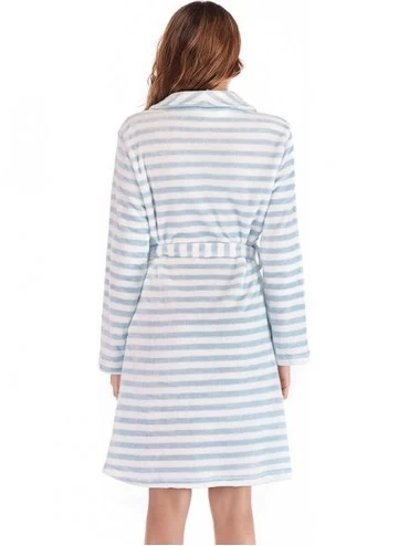 Robes Plush Fleece Robe for Women Lightweight Soft Bathrobe Long Flannel Nightgown - Light Blue - CU18U59QI0I $20.75