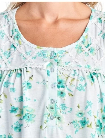 Nightgowns & Sleepshirts Women's Fancy Lace Flower Short Sleeve Nightgown - Mint Green - CW18GO5HK68 $17.23