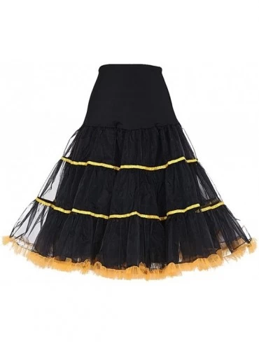 Slips Women's Vintage Rockabilly Net Petticoat Skirt Tutu 1950s Underskirt - Black-goldline - C918AEEXG6Q $34.70