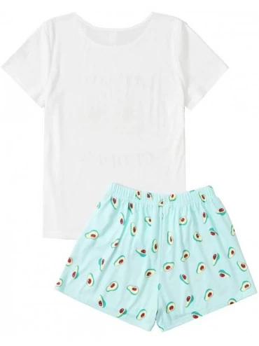 Sets Women's Round Neck Short Sleeve Cartoon Print Top and Shorts Pajama Set - Avocado Green - CW18XHUA6I6 $19.49