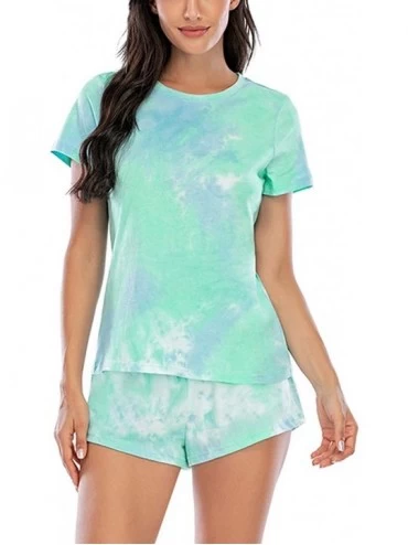 Sets Women's Tie Dye Print Tee and Shorts Pajama Set Sleepwear Nightwear - Aa-green - CB19DIL53ET $17.05