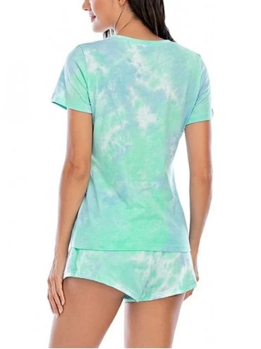 Sets Women's Tie Dye Print Tee and Shorts Pajama Set Sleepwear Nightwear - Aa-green - CB19DIL53ET $17.05