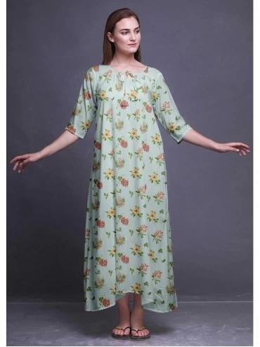 Nightgowns & Sleepshirts Maxi Nightgowns Women 3/4 Sleeves Summer Slip Nighty Sleepwear Nightdress - Pastel Mint3 - C418SY4YM...