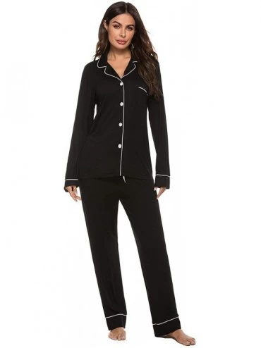 Sets Womens Pajamas Set Long Sleeve Sleepwear Button Down Nightwear Soft Lounge Sets - Black - CO193YSYRYW $16.01