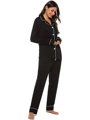 Sets Womens Pajamas Set Long Sleeve Sleepwear Button Down Nightwear Soft Lounge Sets - Black - CO193YSYRYW $16.01