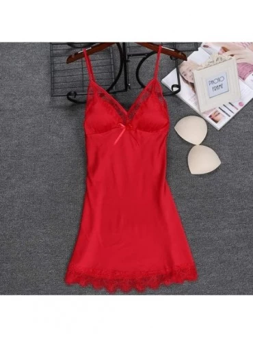 Robes New Satin Silk Pajamas Nightdress Women Robes Underwear Sleepwear Lingerie - Red - CA198ULT3KM $20.51