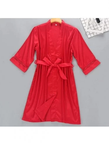Robes New Satin Silk Pajamas Nightdress Women Robes Underwear Sleepwear Lingerie - Red - CA198ULT3KM $20.51