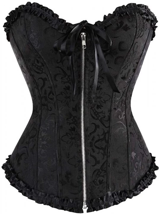 Bustiers & Corsets Women Erotic Zip Floral Bustier Corset Sexy Lace Overbust Lingerie Tops Brocade Dropshipping - 2550black -...