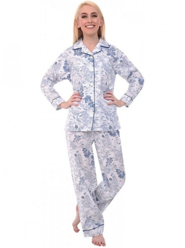 Sets Women's Lightweight Button Down Pajama Set- Long Floral Cotton Pjs - Sailboats and Palm Trees Tropical Dream - CJ12LHHTC...