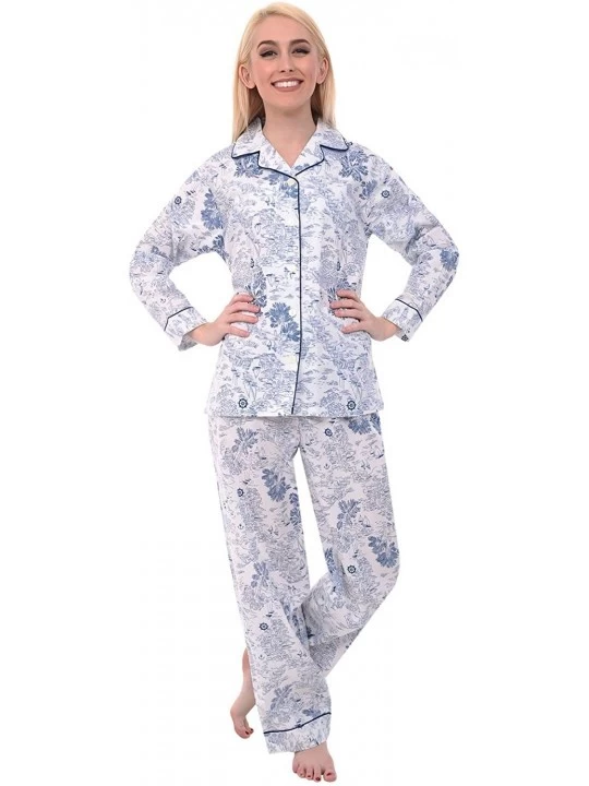 Sets Women's Lightweight Button Down Pajama Set- Long Floral Cotton Pjs - Sailboats and Palm Trees Tropical Dream - CJ12LHHTC...