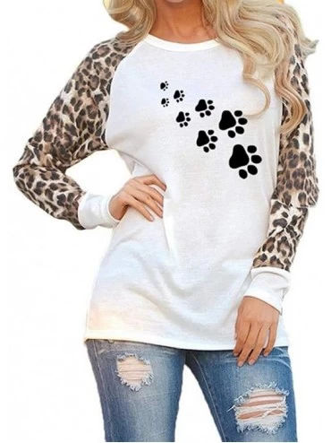 Thermal Underwear Women's Shirt Color Block Long Sleeve Tunic Blouses Oversize Floral Leopard Tops - F-white - CT193Z42506 $3...
