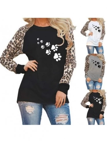 Thermal Underwear Women's Shirt Color Block Long Sleeve Tunic Blouses Oversize Floral Leopard Tops - F-white - CT193Z42506 $1...