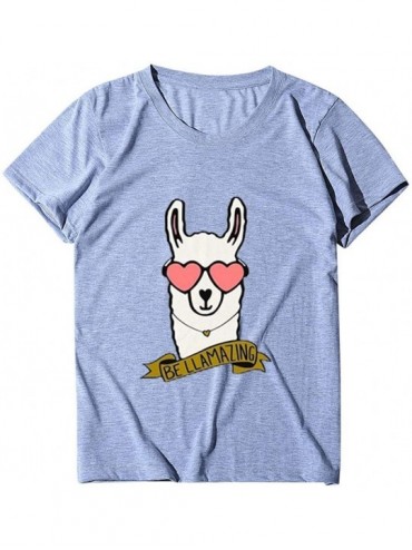 Tops Printed T-Shirt- Summer Women's Alpaca Short Sleeve Round Neck Plus Size top - U-gray - C71943K50M9 $26.14