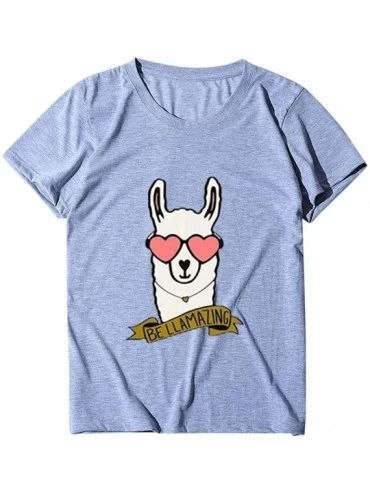 Tops Printed T-Shirt- Summer Women's Alpaca Short Sleeve Round Neck Plus Size top - U-gray - C71943K50M9 $10.72