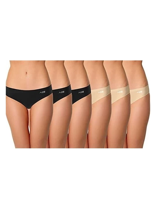 Panties Seamless Bikini Panties- Black + Nude - 6 Pack - CA185W28GAU $35.23