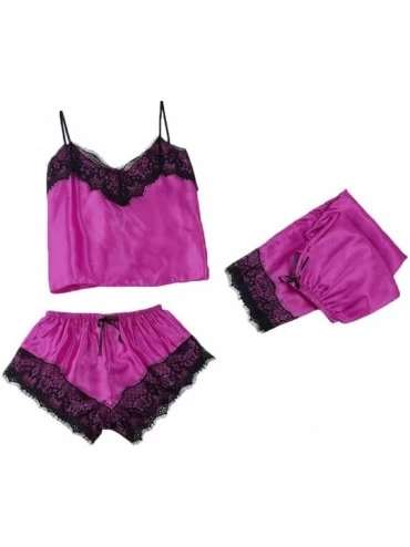 Sets 3pc Women's Exotic Chemises Negligees- Camisole Shorts Set Sexy Cami Tops + Lace Bra + Satin Shorts Pajama Sets - G-hot ...