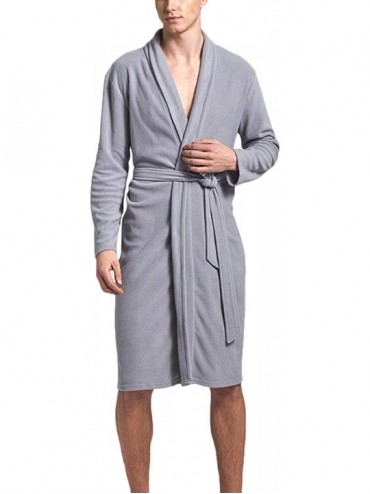 Robes Mens Fleece Kimono Bathrobe Cotton Lightweight Nightgowns Robe - Grey1 - C018UU5U4A9 $39.91