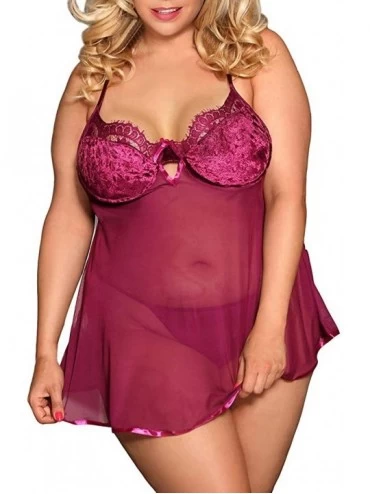 Bustiers & Corsets Women Clothes Sexy New Women's Plus Size Babydoll Underwired Velvet Cups Lace Trimming - Hot Pink - CM18NS...